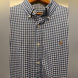 Ralph Lauren Shirt Mens XL Blue White Gingham Plaid Short Sleeve